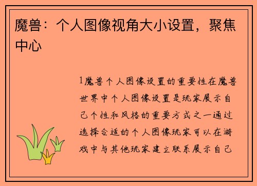 魔兽：个人图像视角大小设置，聚焦中心